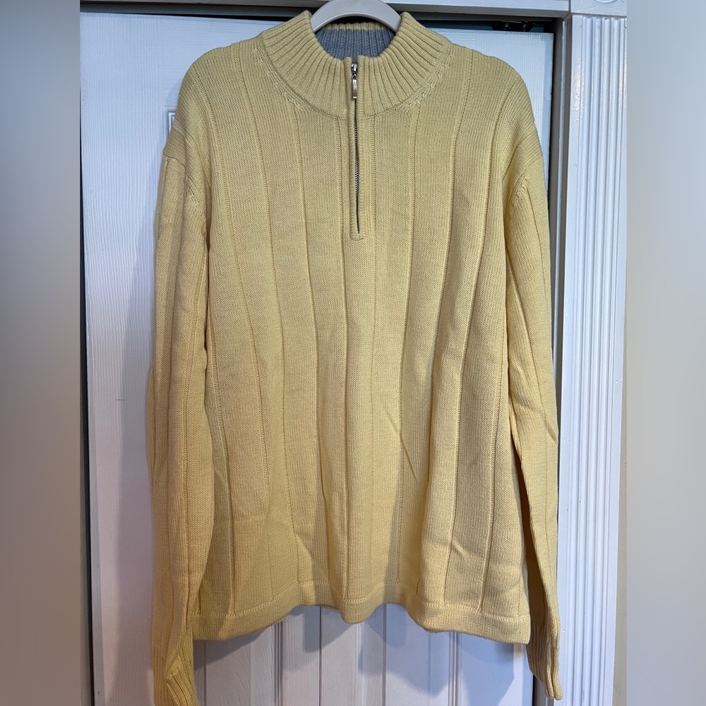 Tulliano Men’s Yellow Zip Up Sweater with Stand-Up Collar